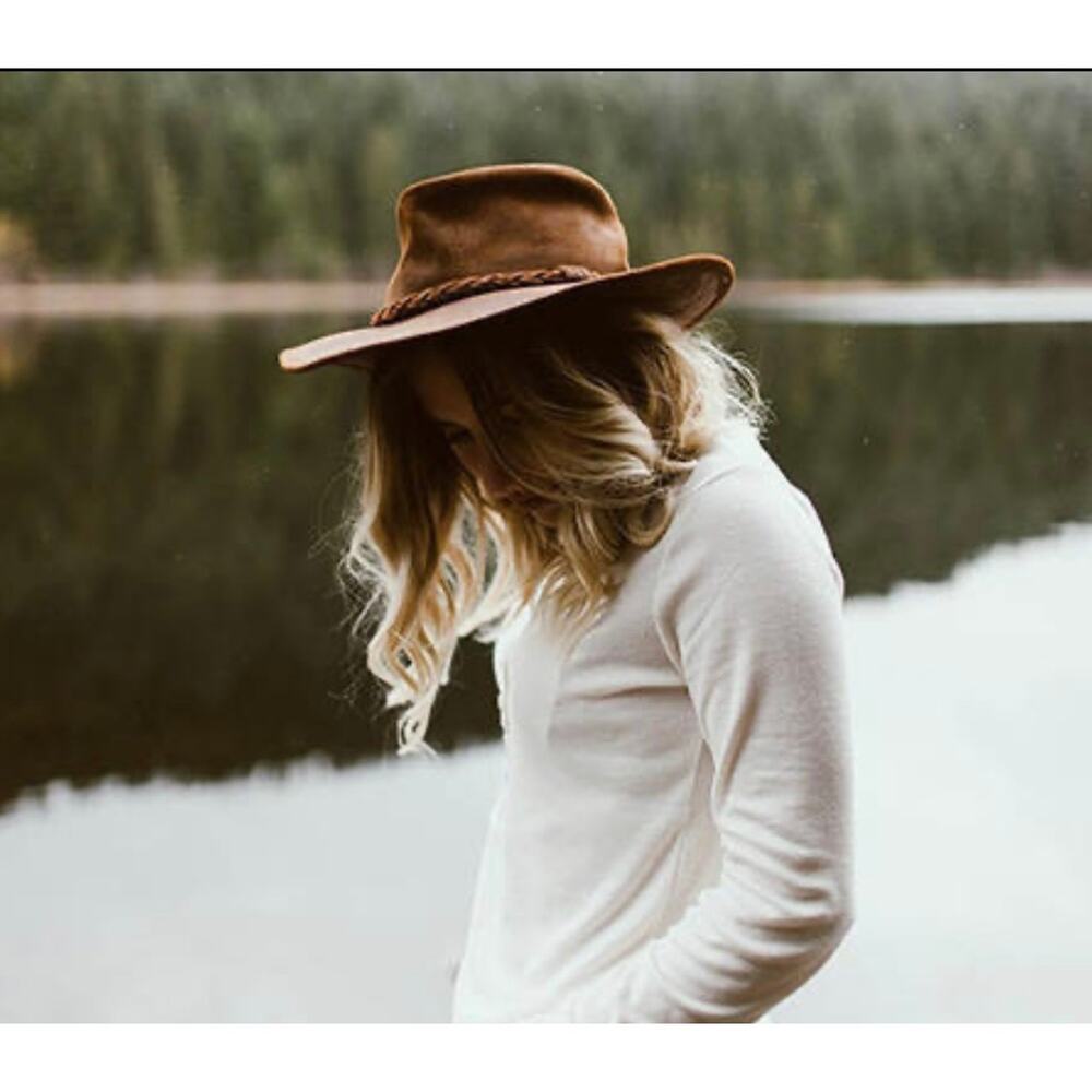 Minnetonka Brown Leather Fold Up Hat